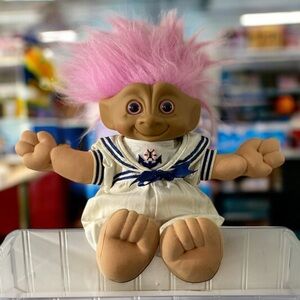 Vintage 80s 1991 Treasure Trolls Troll‎ Doll Pink Hair Haunted Look Sailor Girl